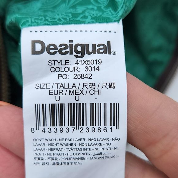 Desigual designer Crossbody Bag multi pattern green red embroidery leather - Picture 13 of 16